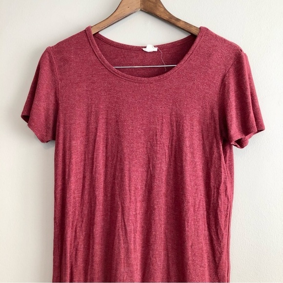 Garage Casual Short Sleeve Scoop Neck Relaxed Tee Shirt Mini Dress Red Maroon - Picture 2 of 9